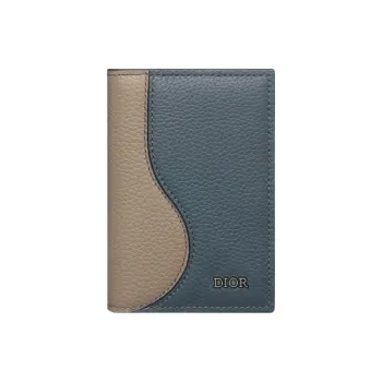 DIOR Saddle Grained Calfskin Card Holder Men's Brown & Dark Gray