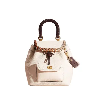COACH Riya Eggstone Pattern Leather With Glove Tanned Leather Backpack Medium Size Women's Brass & Chalk Multicolor