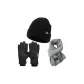Black Knitted Fabric Beanie+Thermal Glove+Thermal Scarf