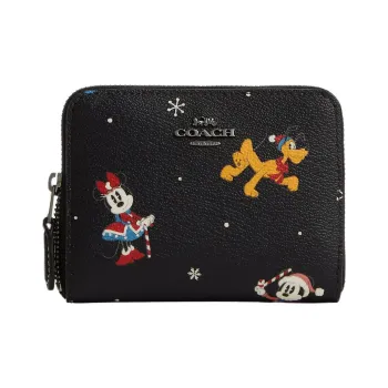 COACH Disney Zip Around Wallet Disney Canvas With Leather Wallet Small Size Women's Black