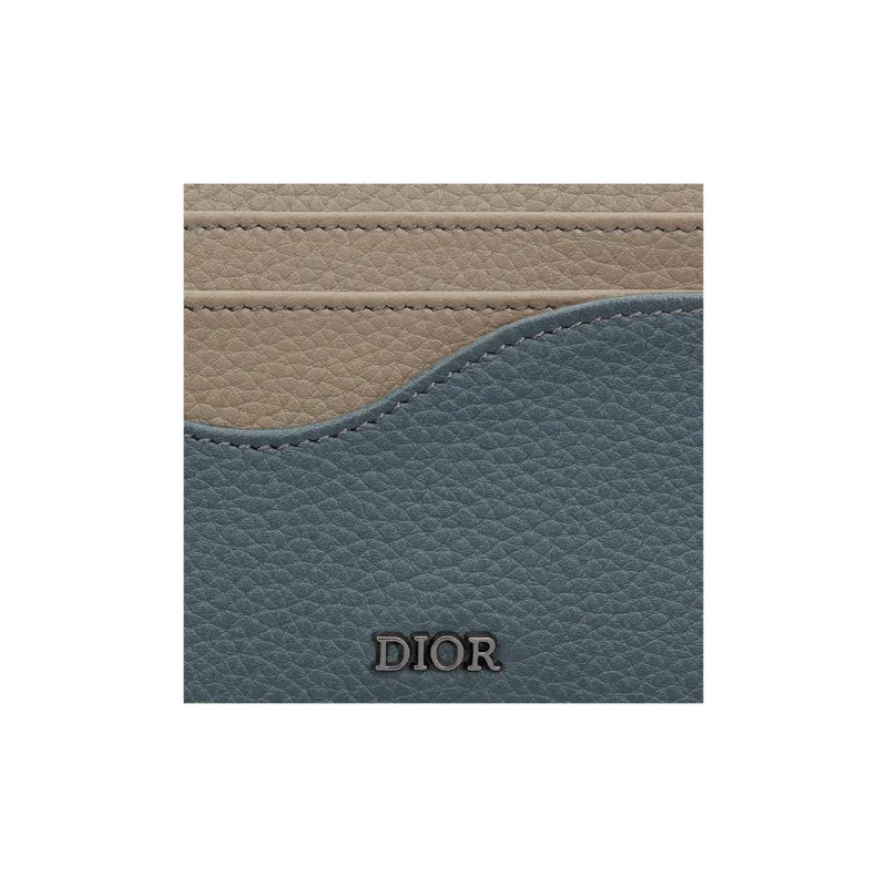 DIOR Saddle Calfskin Card Holder Men's Brown & Dark Gray-3