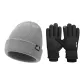 Gray Knitted Fabric Beanie+Thermal Glove