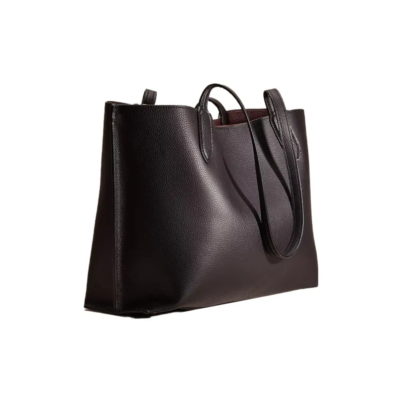 COACH Willow Polished Pebbled Leather Tote Bag Shopping Bag Handbags Large Size Women's Brown & Black-2