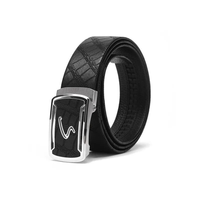 Satchi Sandu Belt With External Automatic Buckle Crocodile Pattern Cow Leather Leather Belts Men's Black Width  3.5cm-1