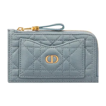 DIOR Calfskin Card Clip Card Holder Regular Women's Sky Blue