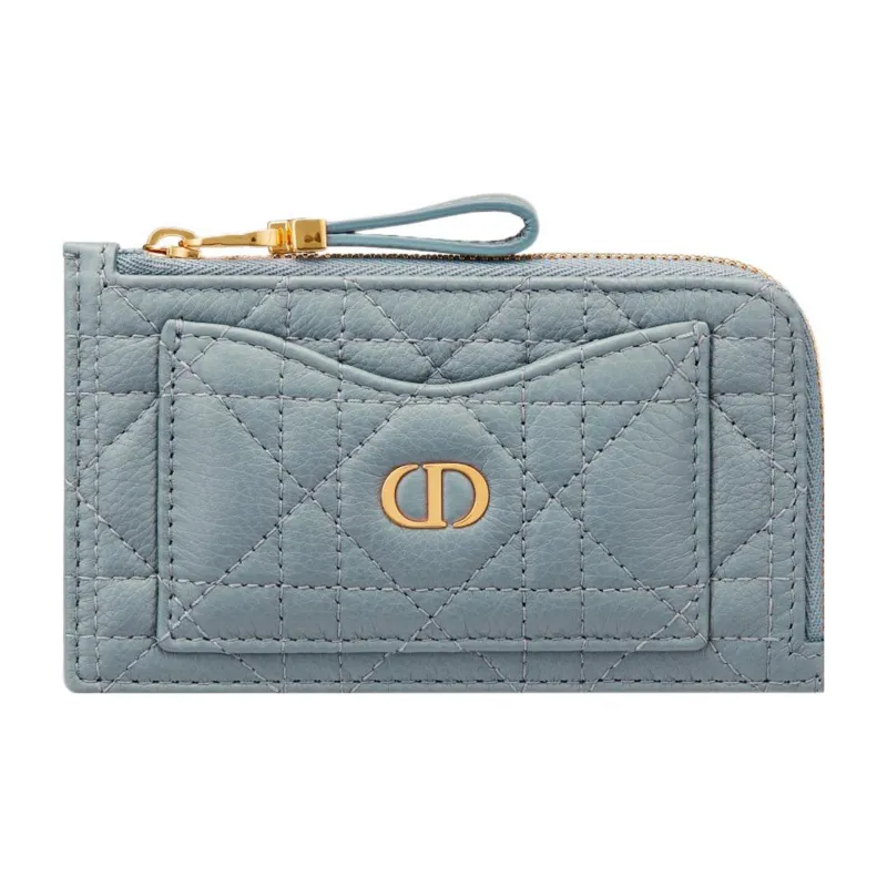 DIOR Calfskin Card Clip Card Holder Regular Women's Sky Blue-0