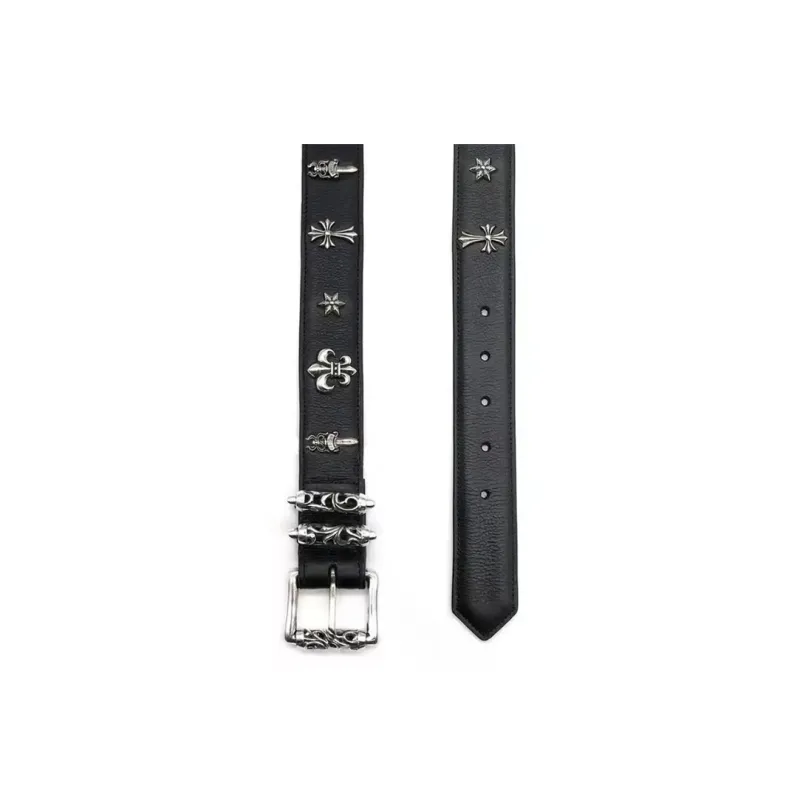 Chrome Hearts Classic Cross Logo Pin Buckle Leather Belts Unisex Black Width: 4CM-2