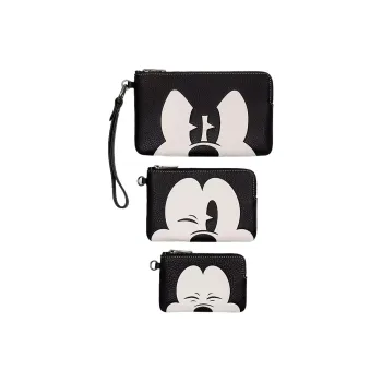 COACH Disney Collaboration Corner Zip Pebbled Leather Wrist Bag Wallet Large Size Women's Bronze & Black Multicolor