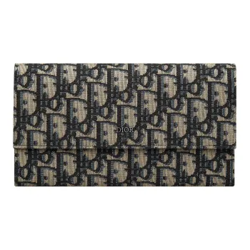 DIOR Oblique Jacquard Fabric Wallet Regular Men's Beige & Black