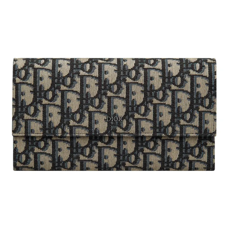 DIOR Oblique Jacquard Fabric Wallet Regular Men's Beige & Black-0