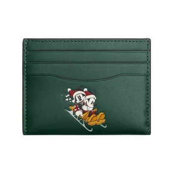 COACH Disney Slim ID Card Case 10 Disney Collaboration Calfskin Coin Purse, Wallet, Card Holder Regular Women's Green