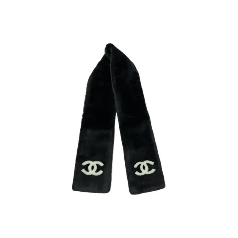 CHANEL Knit Scarves Unisex Black-0