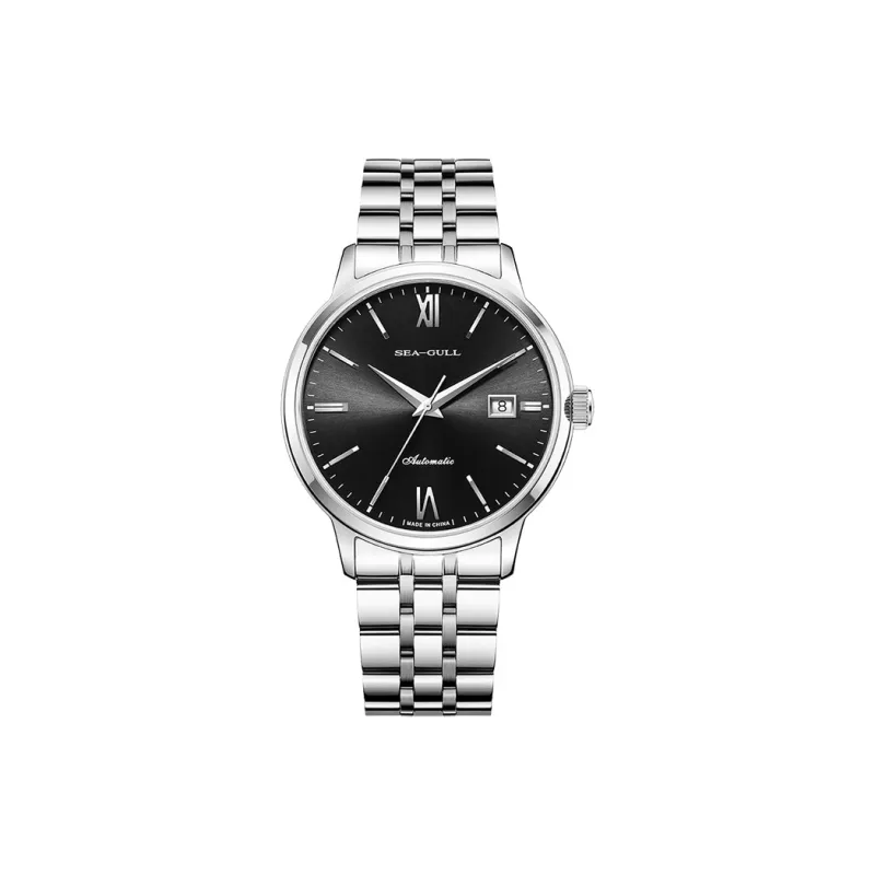 Sea Gull National Collection Automatic Mechanical Movement Steel Strap Watch Men's Watches Black Dial-0