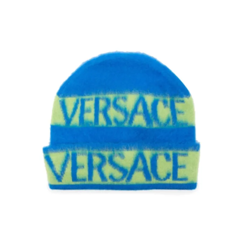 VERSACE Kids Intarsia Knit logo Virgin Wool Beanie-0