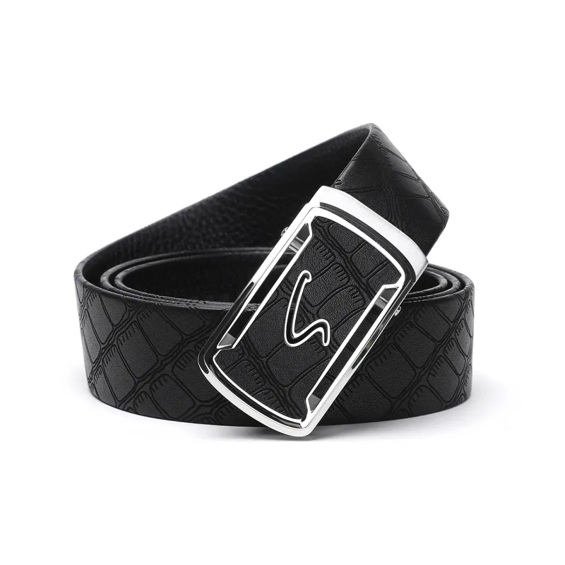 Satchi Sandu Belt With External Automatic Buckle Crocodile Pattern Cow Leather Leather Belts Men's Black Width  3.5cm-0