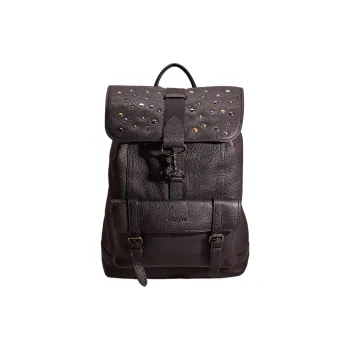 COACH Bleecker Eggstone Grain Leather Backpack Large Size Men's Black Copper & Black