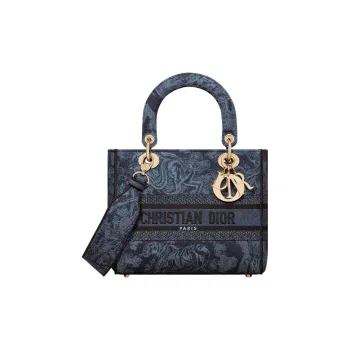 DIOR Lady D-Lite Embroidery Dior Bag Shoulder Bag Crossbody Bag Handbag Medium Size Women's Denim Blue