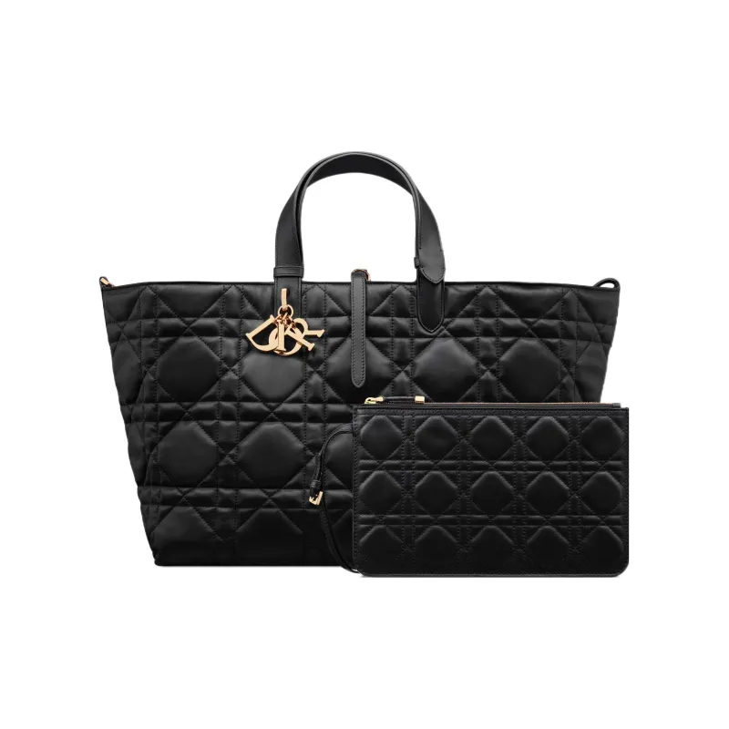 DIOR Cow Leather Handbag Large Size Women's Black-3