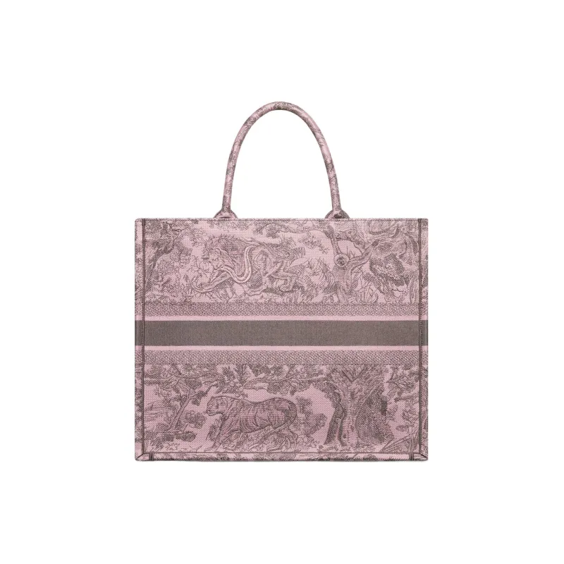 DIOR Embroidery Tote Bag, Shopping Bag, Handbag Large Size Women's Pink & Gray-2