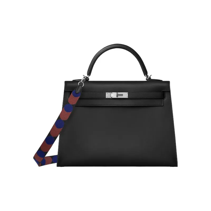 HERMES Flipperball Canvas With Swift Calfskin Bag Straps Women's Black With Sapphire Blue Accents-2