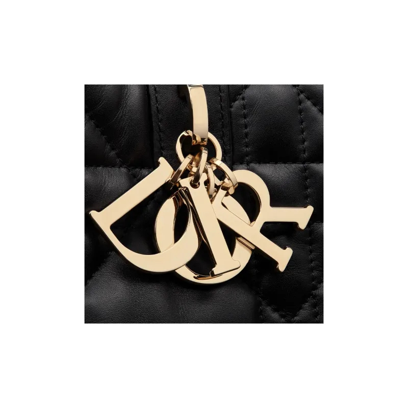 DIOR Cow Leather Handbag Large Size Women's Black-6