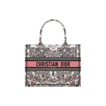 DIOR Embroidery Tote Bag, Shopping Bag, Handbag Medium Size Women's White & Light Pink