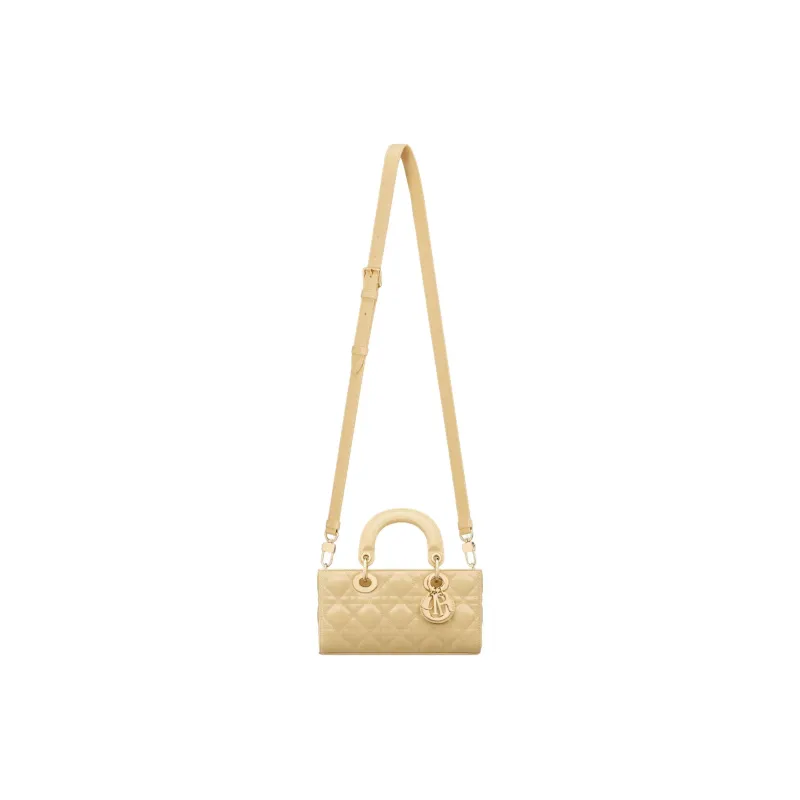 DIOR Lady D JOY Shiny Cow Leather Shoulder Bag Crossbody Bag Handbag Small Size Women's Light Yellow-4