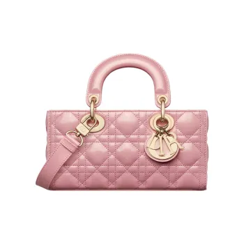 DIOR Lady D-JOY Shiny Cow Leather Shoulder Bag Crossbody Bag Handbag Small Size Women's Peach Pink