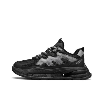 Warrior Cushioned Anti Slip And Wear Resistant Height Increasing Warm Low Top Chunky Sneakers Unisex Black Gray