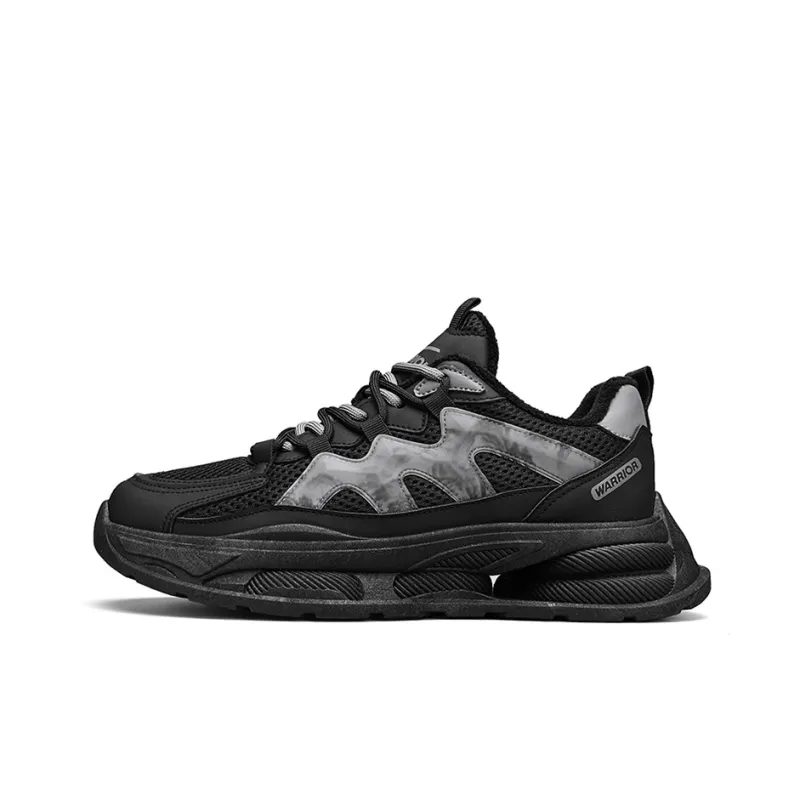 Warrior Cushioned Anti Slip And Wear Resistant Height Increasing Warm Low Top Chunky Sneakers Unisex Black Gray-0