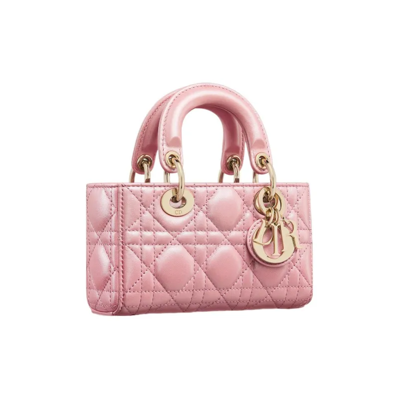DIOR Lady D-JOY Pearlescent Sheepskin Shoulder Bag Crossbody Bag Handbag Extra Mini Women's Peach Pink-3