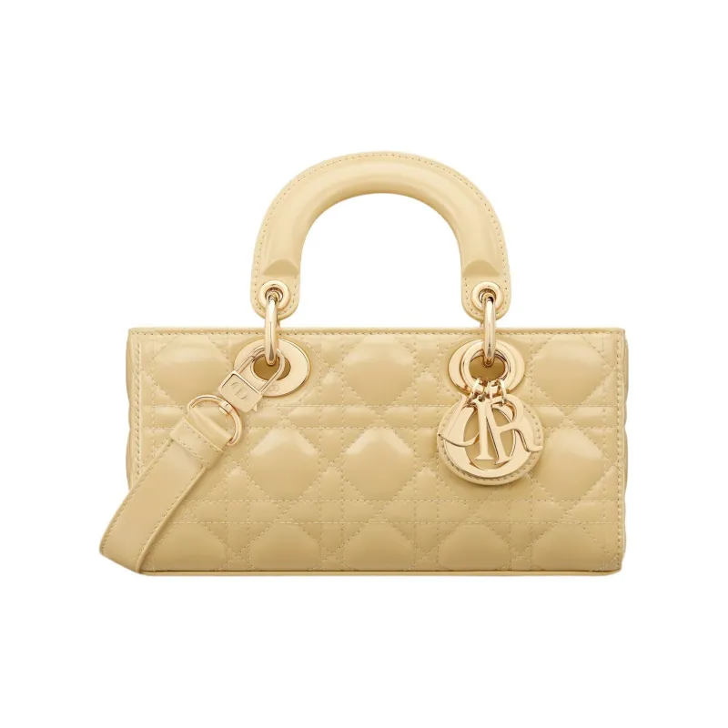 DIOR Lady D JOY Shiny Cow Leather Shoulder Bag Crossbody Bag Handbag Small Size Women's Light Yellow-0