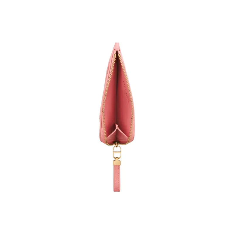 DIOR Calfskin Card Clip Card Holder Wallets Women's Light Pink-3