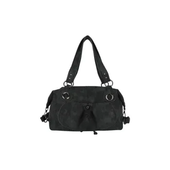 NOMK PU Leather Shoulder Bag Crossbody Bag Tote Large Size Women's Black/Khaki