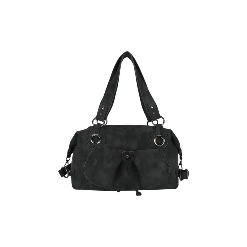 NOMK PU Leather Shoulder Bag Crossbody Bag Tote Large Size Women's Black/Khaki