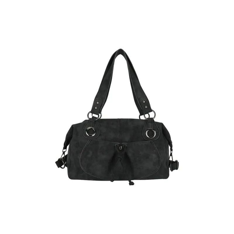 NOMK PU Leather Shoulder Bag, Crossbody Bag, Tote Bag Tubas Women's Black/Khaki-0