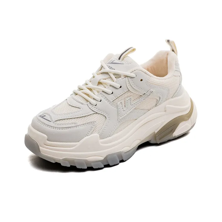 Warrior Low Top Chunky Sneakers Women's White Beige Gray-1