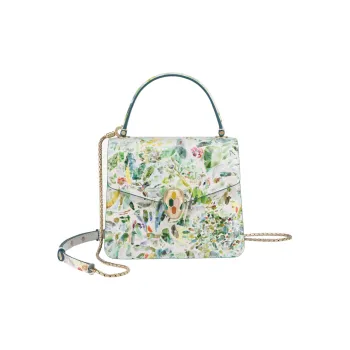 BVLGARI Serpenti Forever Calfskin Shoulder Bag Crossbody Bag Handbag Small Size Women's Green & White