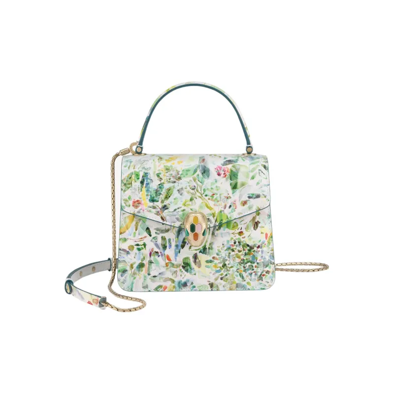 BVLGARI Serpenti Forever Calfskin Shoulder Bag Crossbody Bag Handbag Small Size Women's Green & White-0