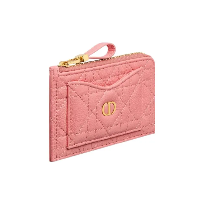 DIOR Calfskin Card Clip Card Holder Wallets Women's Light Pink-1