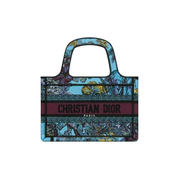DIOR BookTote Embroidery Tote Bag, Shopping Bag, Handbag Mini Women's Space Blue & Multicolor