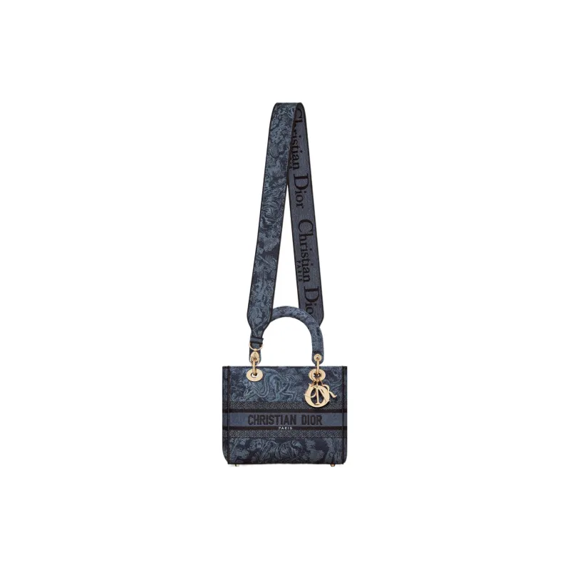 DIOR Lady D-Lite Embroidery Dior Bag Shoulder Bag Crossbody Bag Handbag Medium Size Women's Denim Blue-1