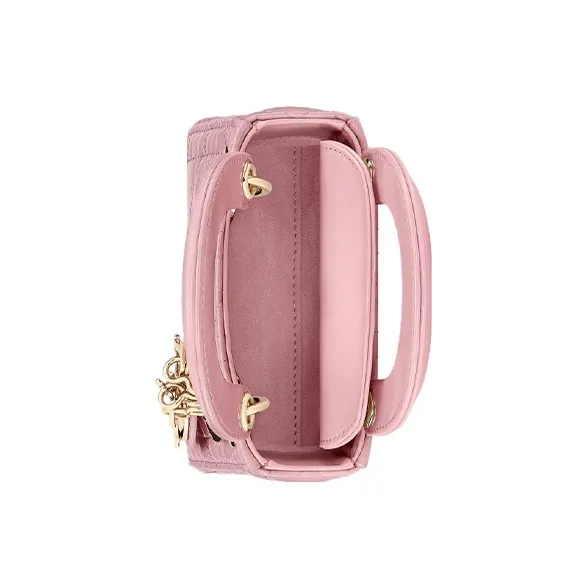 DIOR Lady Dior Wicker Pattern Shiny Cow Leather Shoulder Bag Crossbody Bag Handbag Extra Mini Women's Peach Pink-3