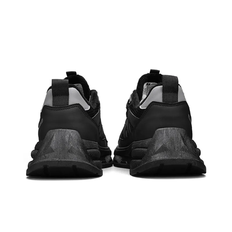 Warrior Cushioned Anti Slip And Wear Resistant Height Increasing Warm Low Top Chunky Sneakers Unisex Black Gray-3