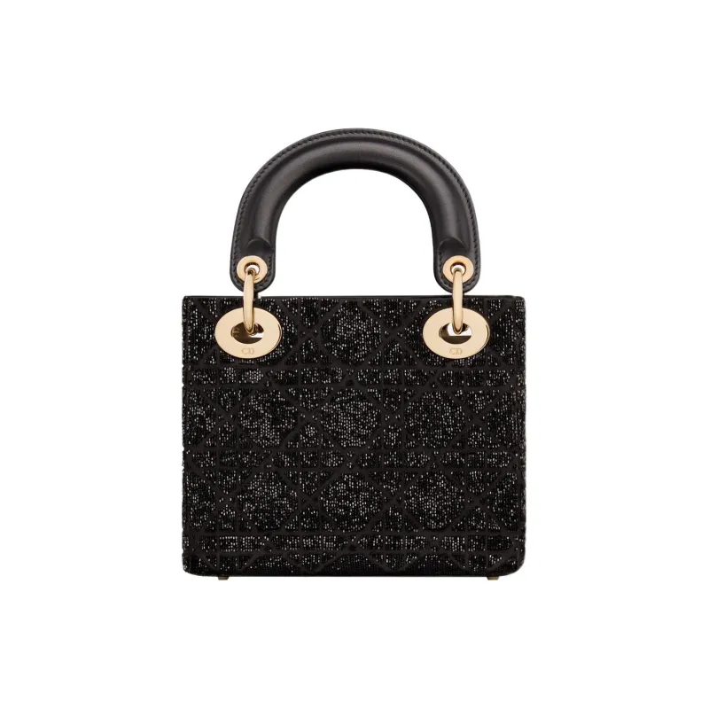 DIOR Lady Dior Cotton Beaded Embroidery Shoulder Bag, Crossbody Bag, Handbag Mini Women's Black-2