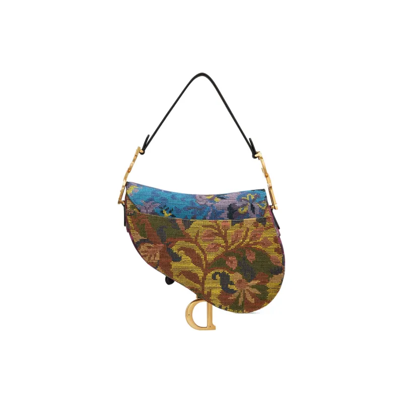 DIOR Cross-Stitch Embroidery Saddle Bag Shoulder Bag Crossbody Bag Handbag Women's Multicolor-3