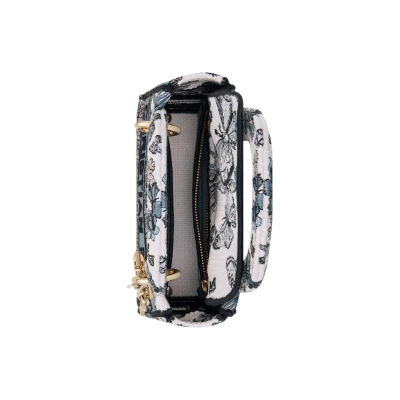 DIOR Lady D Lite Embroidery Dior Bag Shoulder Bag Crossbody Bag Handbag Mini Women's White & Light Midnight Blue-3
