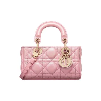 DIOR Lady D JOY Pearlescent Sheepskin Shoulder Bag Crossbody Bag Handbag Extra Mini Women's Peach Pink