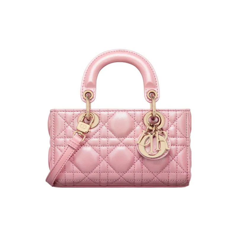 DIOR Lady D-JOY Pearlescent Sheepskin Shoulder Bag Crossbody Bag Handbag Extra Mini Women's Peach Pink-0