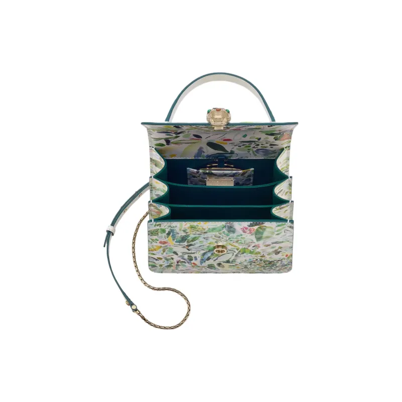 BVLGARI Serpenti Forever Calfskin Shoulder Bag Crossbody Bag Handbag Small Size Women's Green & White-3